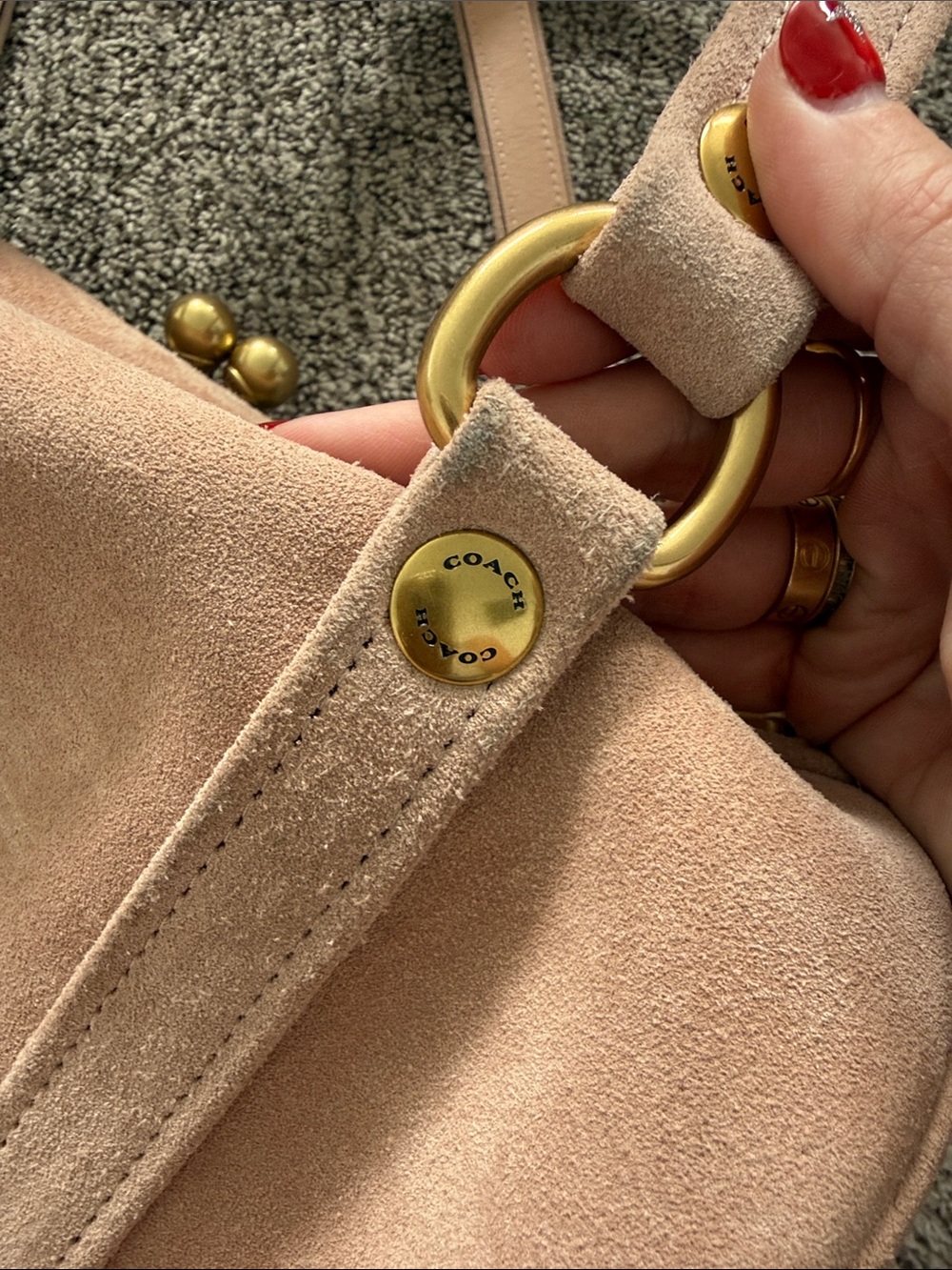 Coach Blush Suede Shoulder Bag with Gold Hardware - Picture 4 of 6